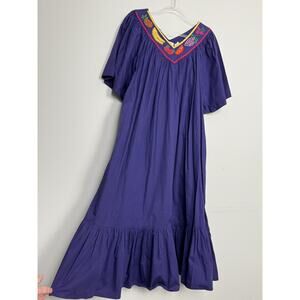 Go Softly Patio Dress Womens XL Purple Fruit Neckline Kaftan Vintage Retro